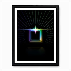 Neon Geometric Glyph in Candy Blue and Pink with Rainbow Sparkle on Black n.0123 Art Print