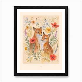 Folksy Floral Animal Drawing Fox 6 Poster Art Print