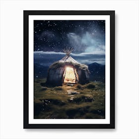 Yurt in a field in the style of cosmic surrealism 2 Art Print