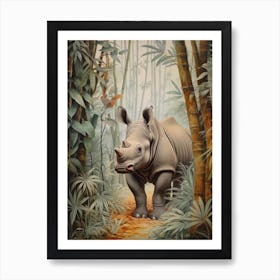 Rhino In The Trees Realistic Illustration 2 Art Print