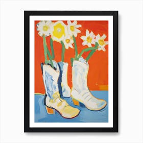 Painting Of Cowboy Boots With Daffodils, Pop Art Style 1 Art Print