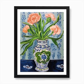 Flowers In A Vase Still Life Painting Carnation 2 Art Print