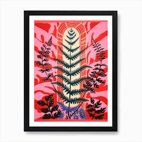 Pink And Red Plant Illustration Boston Fern 1 Art Print