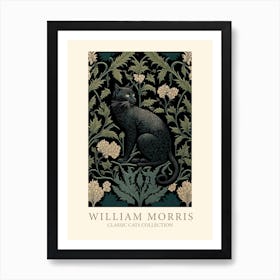 William Morris  Style Black Classic Cat Collection Art Print