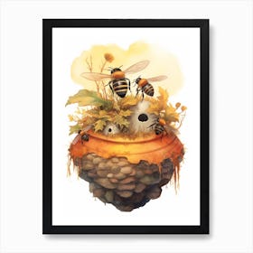 Honey Pot Ant Bee Beehive Watercolour Illustration 4 Art Print