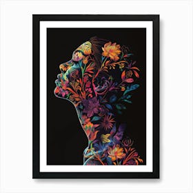 Portrait Of A Woman With Flowers 17 Art Print