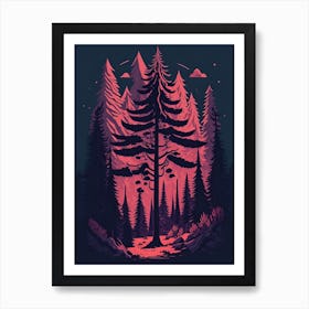 A Fantasy Forest At Night In Red Theme 26 Art Print