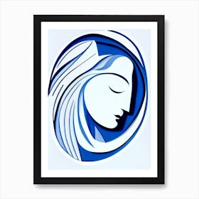 Compassion Symbol Blue And White Line Drawing Art Print