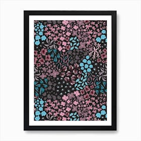 Ditsy Flowers Black Art Print