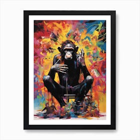 Colourful Thinker Monkey Graffiti Illustration 4 Art Print