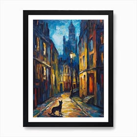 Painting Of London With A Cat In The Style Of Expressionism 4 Art Print