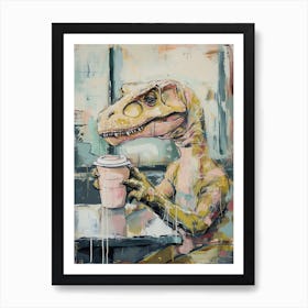 Graffiti Style Dinosaur Drinking A Coffee In A Cafe 2 Art Print