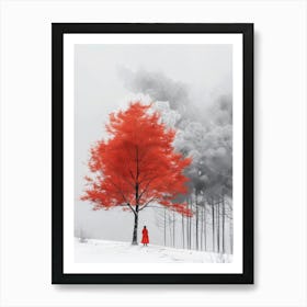 Red Tree In The Snow 2 Art Print