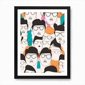 Abstract Face With Glasses Line Drawing 1 Art Print