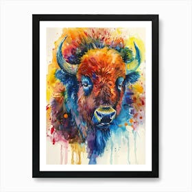 Buffalo Colourful Watercolour 2 Art Print