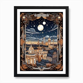 Rome, Italy, Tarot Card Travel  Line Art 2 Art Print