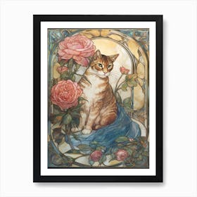 Rose With A Cat 1 Art Nouveau Style Art Print