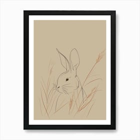 Rabbit In The Grass - Boho, Line Art 1 Art Print