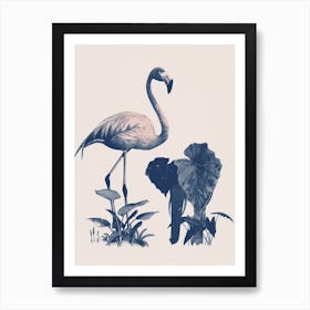 Andean Flamingo And Alocasia Elephant Ear Minimalist Illustration 3 Art Print