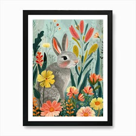 Bunny and Flowers Art Print