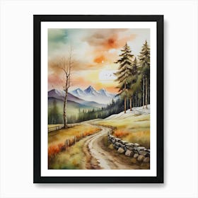 Sunset On The Road 1 Art Print