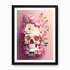 Skull With Floral Patterns 1 Pink Vintage Floral Art Print