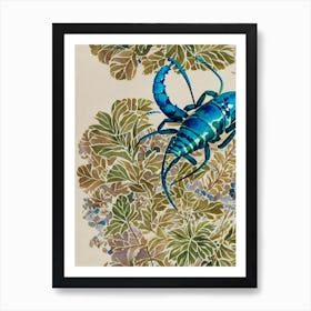 Blue Lobster Vintage Graphic Watercolour Art Print