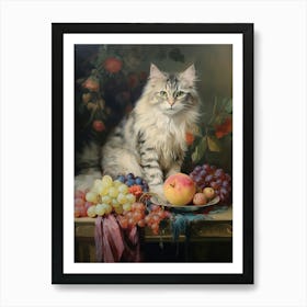 Rococo Painting Of A Cat With Fruit 3 Art Print