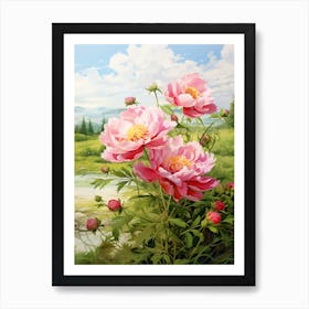 Peony Wildflower In Green Field (3) Art Print