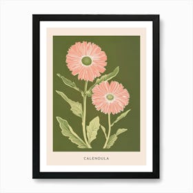 Pink & Green Calendula 1 Flower Poster Poster