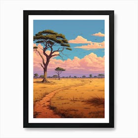 Savanna Landscape Pixel Art 2 Art Print