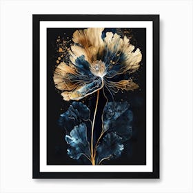 Gold Blue Poppy 2 Art Print