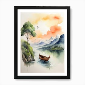 Boat On River Art Print