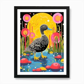 Colourful Duckling Linocut Style Pattern 2 Art Print