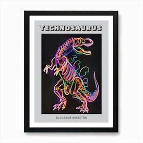 Neon Dinosaur Line Skeleton Poster Art Print