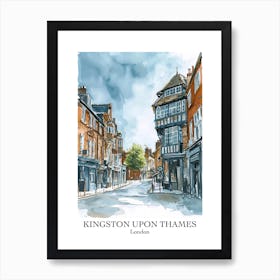 Kingston Upon Thames London Borough   Street Watercolour 1 Poster Art Print