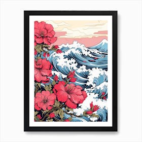 Great Wave With Petunia Flower Drawing In The Style Of Ukiyo E 4 Art Print