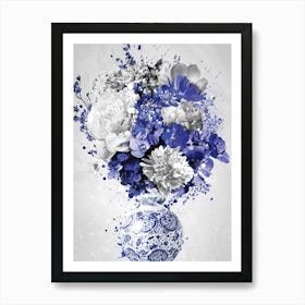 Blue And White Flowers In A Vase Art Print