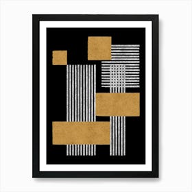 Square Lines Modern Graphic Abstract Geometric Composition - Black Gold Art Print
