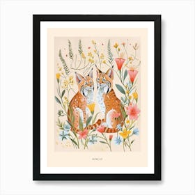 Folksy Floral Animal Drawing Bobcat 3 Poster Art Print