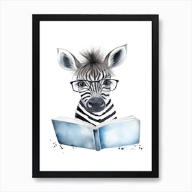 Smart Baby Zebra Wearing Glasses Watercolour Illustration 3 Art Print