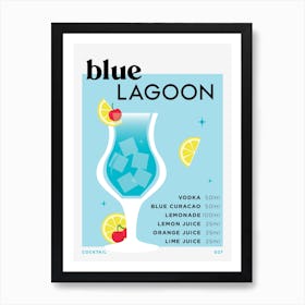 Blue Lagoon in Blue Cocktail Recipe Art Print