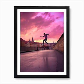 Skateboarding In Prague, Czech Republic Futuristic 3 Art Print