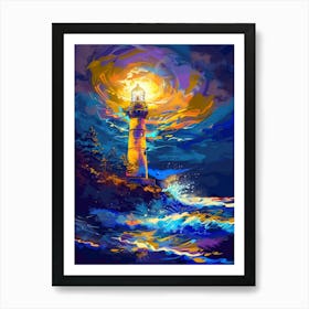 Lighthouse At Night 16 Art Print