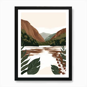 Landscape With Mountains And Leaves Art Print