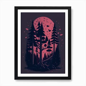 A Fantasy Forest At Night In Red Theme 18 Art Print