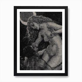 Thief of the Moon - Norman Lyndsey 1924 - Pagan Moon Goddess Engraving Witchy Vintage Art Print Fairytale Retro Nude Romantic Valentines Seductive Witch Art Print
