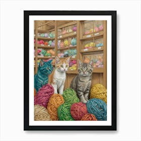 Yarn Store Kittens Art Print