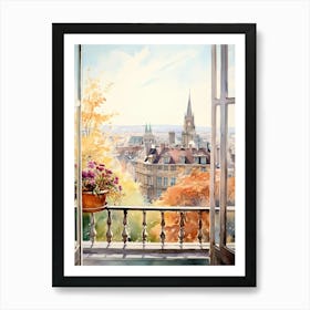 Window View Of Bern Switzerland In Autumn Fall, Watercolour 3 Art Print