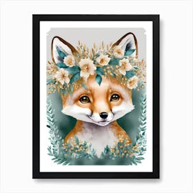Floral Cute Fox Watercolor (5) Art Print